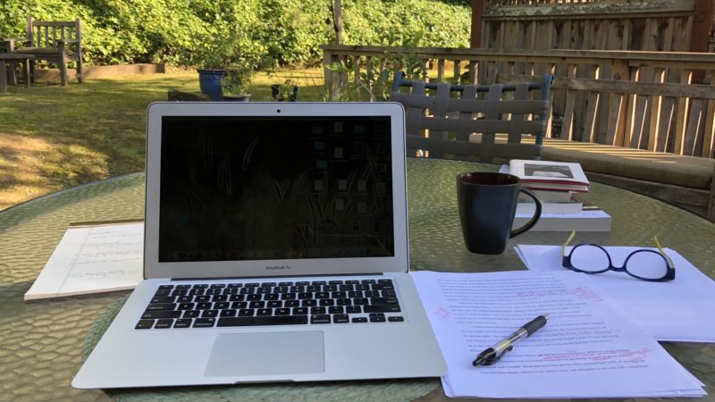 An outdoor table is a lovely place to write a memoir.