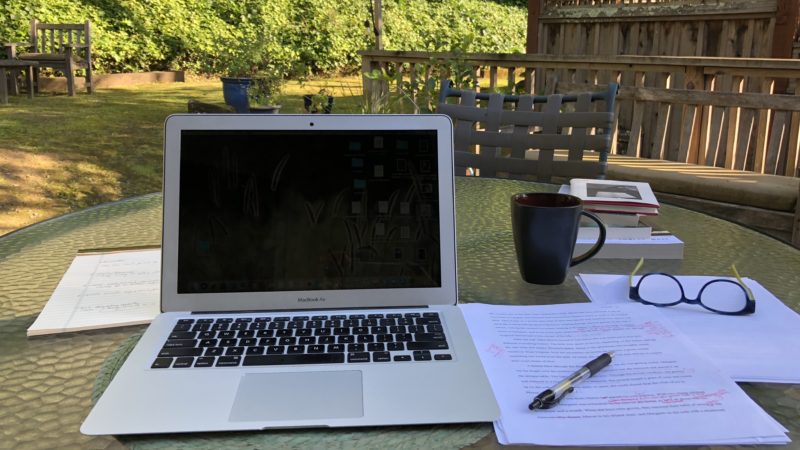 laptop outdoors ready for memoir-writing